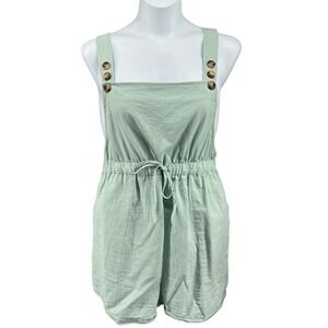 Mint Green Cotton Romper XXL Adjustable Waist Pockets Maternity Friendly